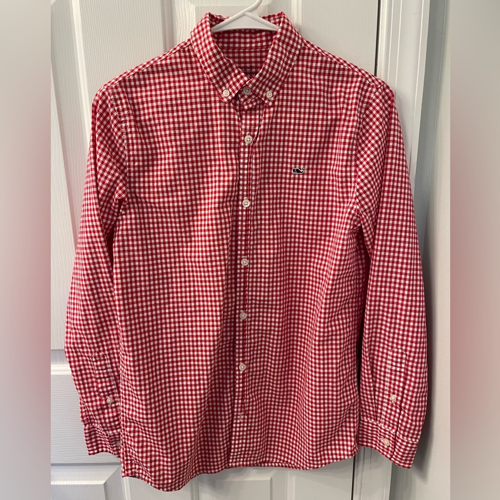 Vineyard vines, red gingham, long sleeve dress shirt size 16